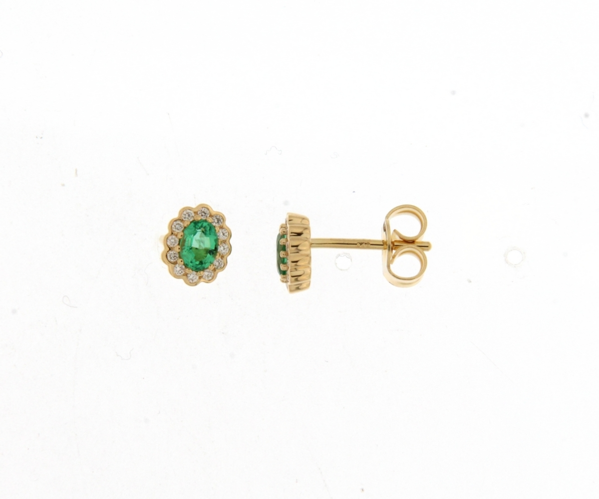 Boucles entourage - Or Jaune, Emeraudes et Diamants (060734EA)