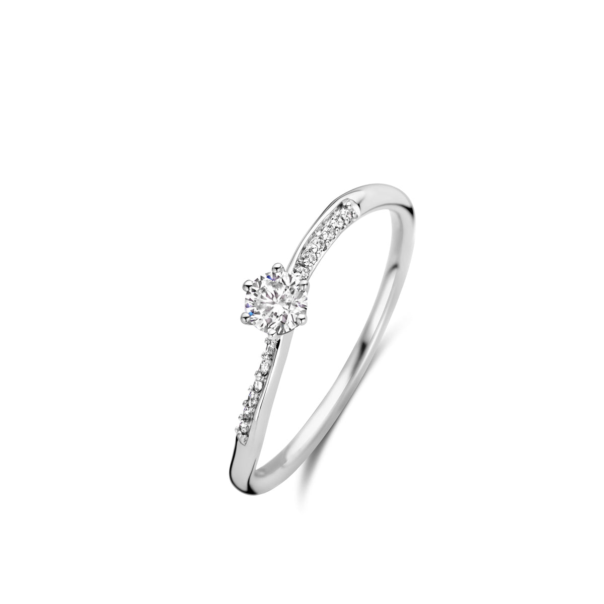 Bague solitaire accompagné - Or Blanc, Diamants (067068A)
