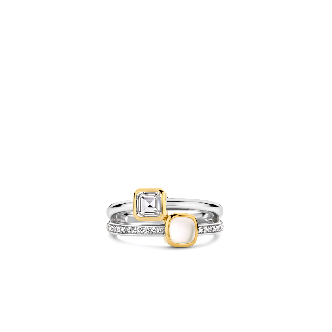 Bague TI SENTO - Argent Bicolore Doré, Zircons et Nacre (12326MW)