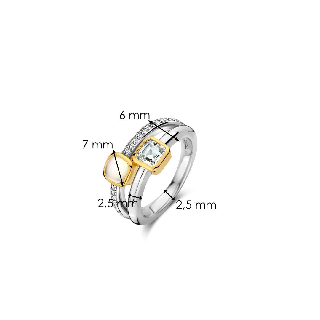 Bague TI SENTO - Argent Bicolore Doré, Zircons et Nacre (12326MW)
