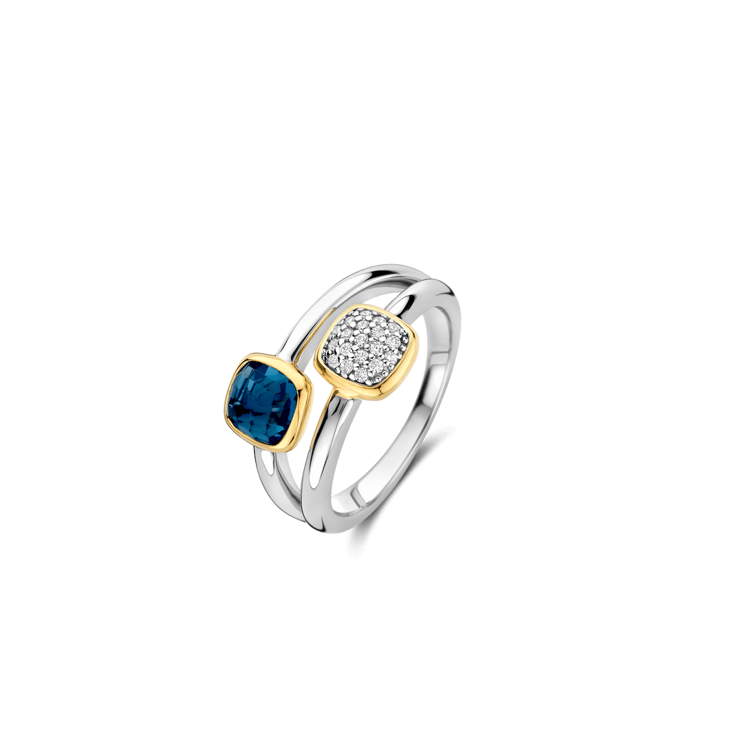 Bague TI SENTO - Argent Bicolore Doré, Zircons bleu (12352DB)