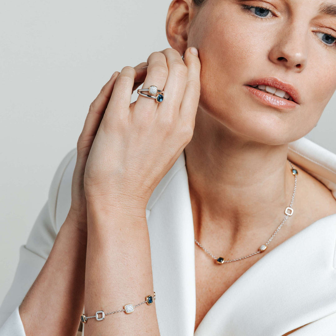 Bague TI SENTO - Argent Bicolore Doré, Zircons bleu (12352DB)