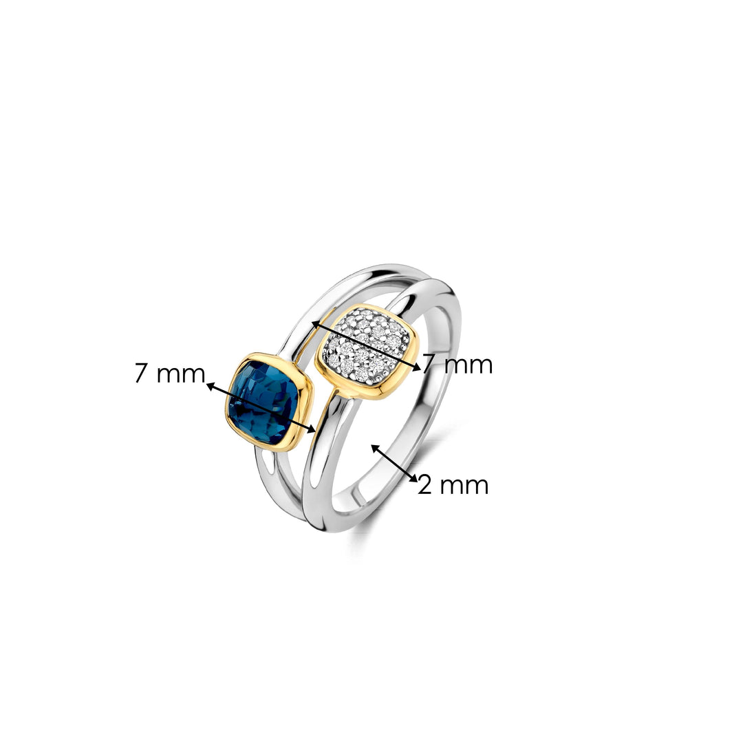 Bague TI SENTO - Argent Bicolore Doré, Zircons bleu (12352DB)