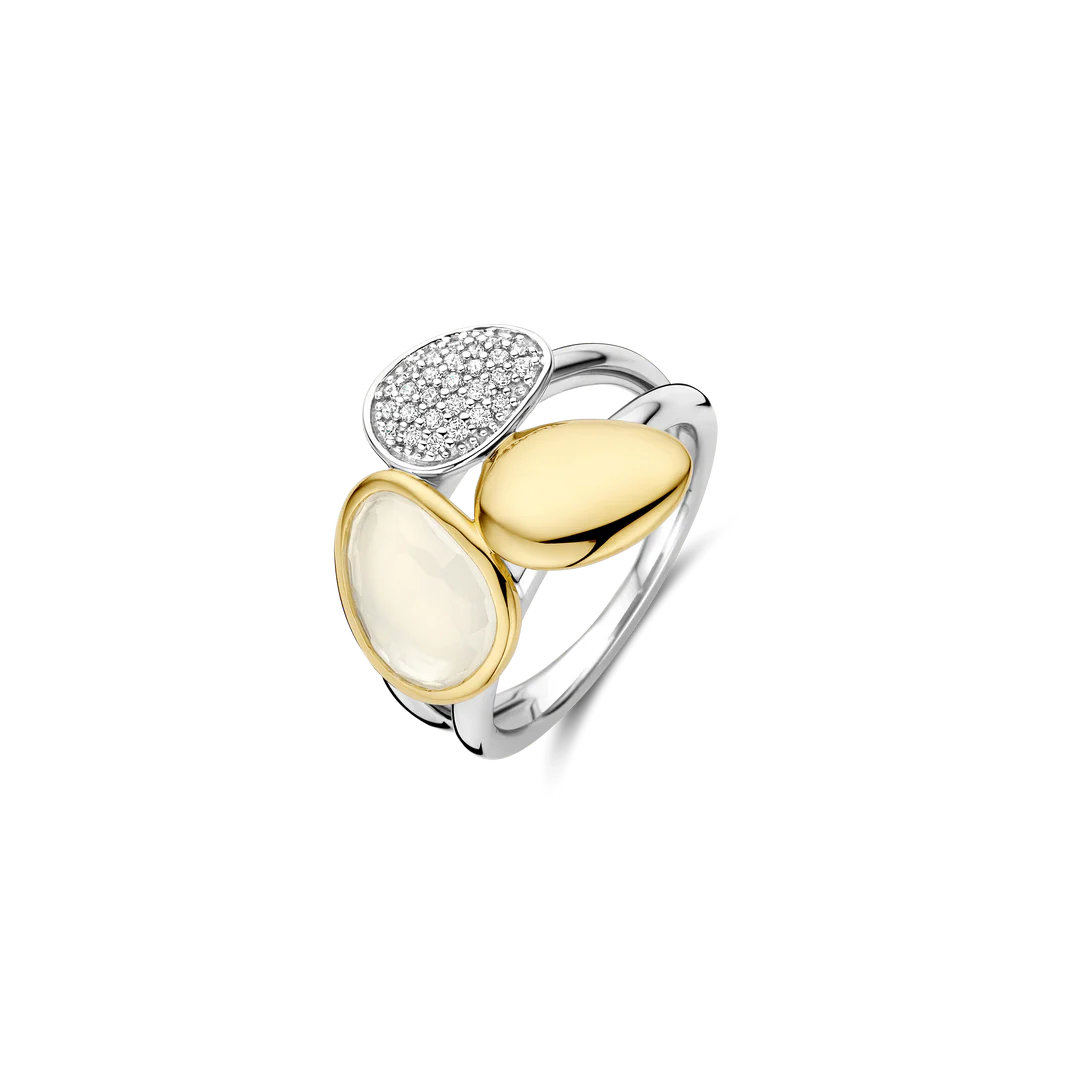 Bague TI SENTO - Argent Bicolore Doré, Zircons et Nacre (12387MW)