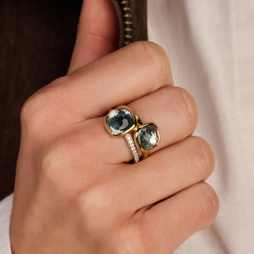 Bague TI SENTO - Argent Bicolore Doré, Zircons et zircon bleu (12412TY)