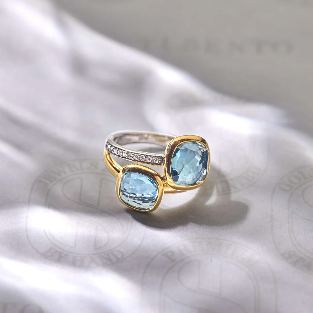 Bague TI SENTO - Argent Bicolore Doré, Zircons et zircon bleu (12412TY)