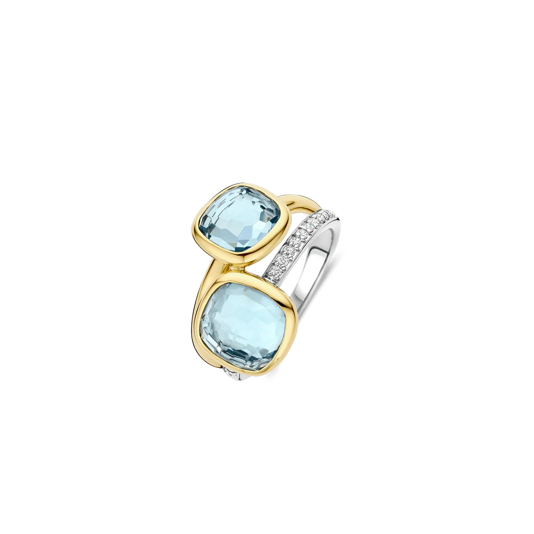 Bague TI SENTO - Argent Bicolore Doré, Zircons et zircon bleu (12412TY)