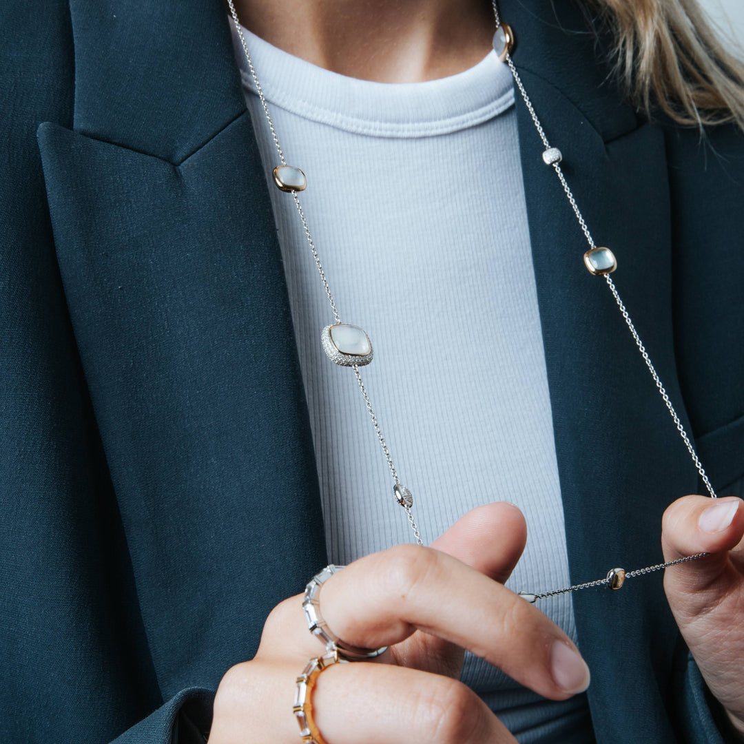 Collier Sautoir TI SENTO - Argent Bicolore, Zircon et Nacre (34066MW)