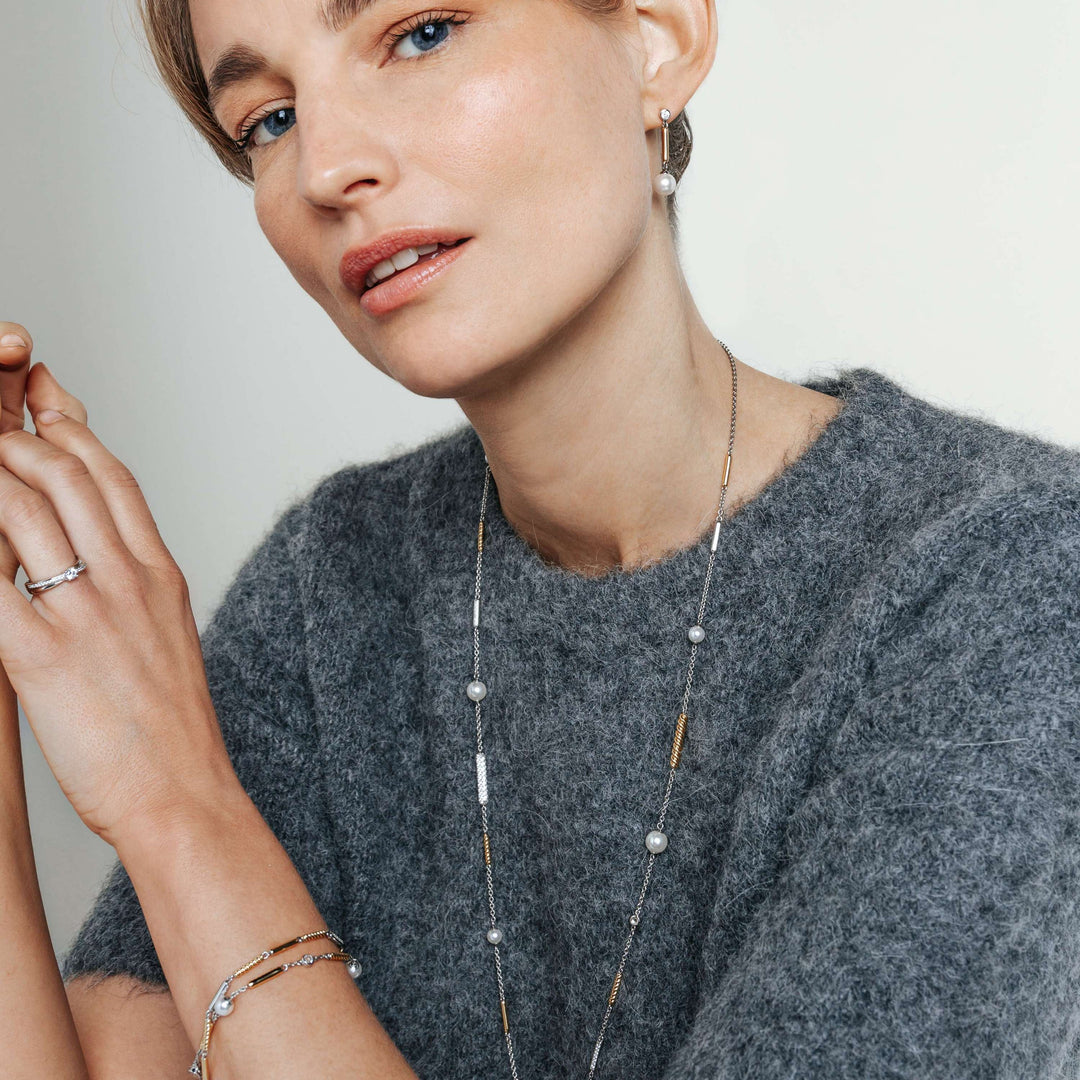 Boucles d'oreilles TI SENTO - Argent bicolore doré, zircons et perle (78011YP)