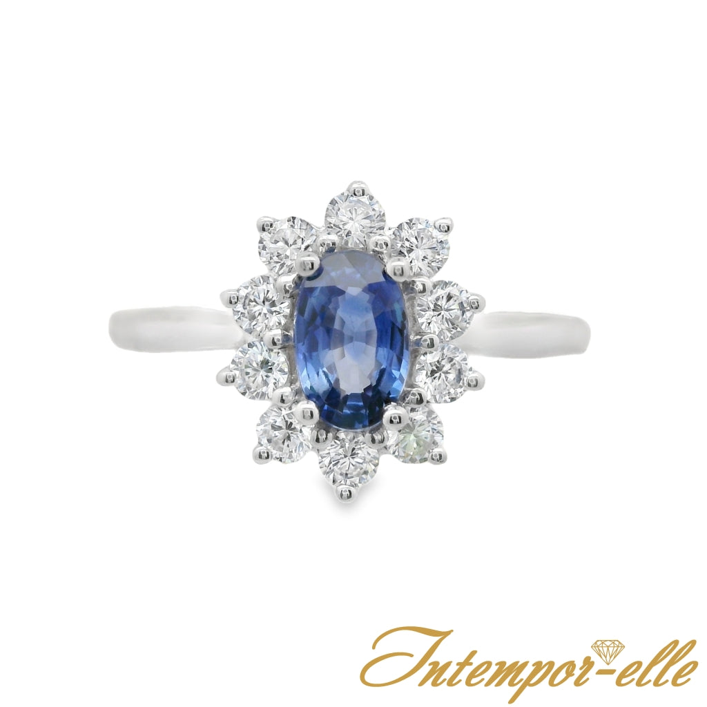 Bague entourage - Or Blanc 18k, Saphir et Zircons (18PR11664SAOZ/G)