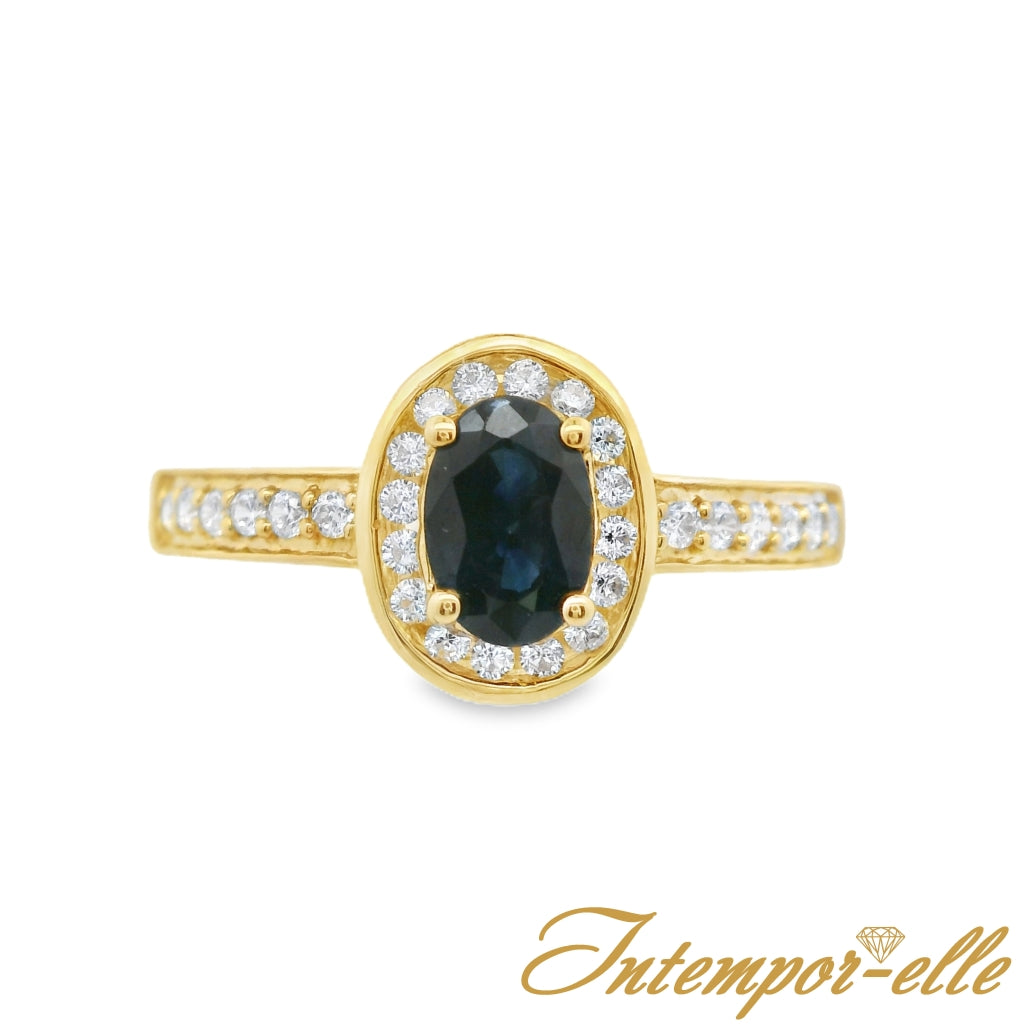 Bague entourage - Or Jaune 18k, Saphir et Zircons (18PR12990SAOZ/J)