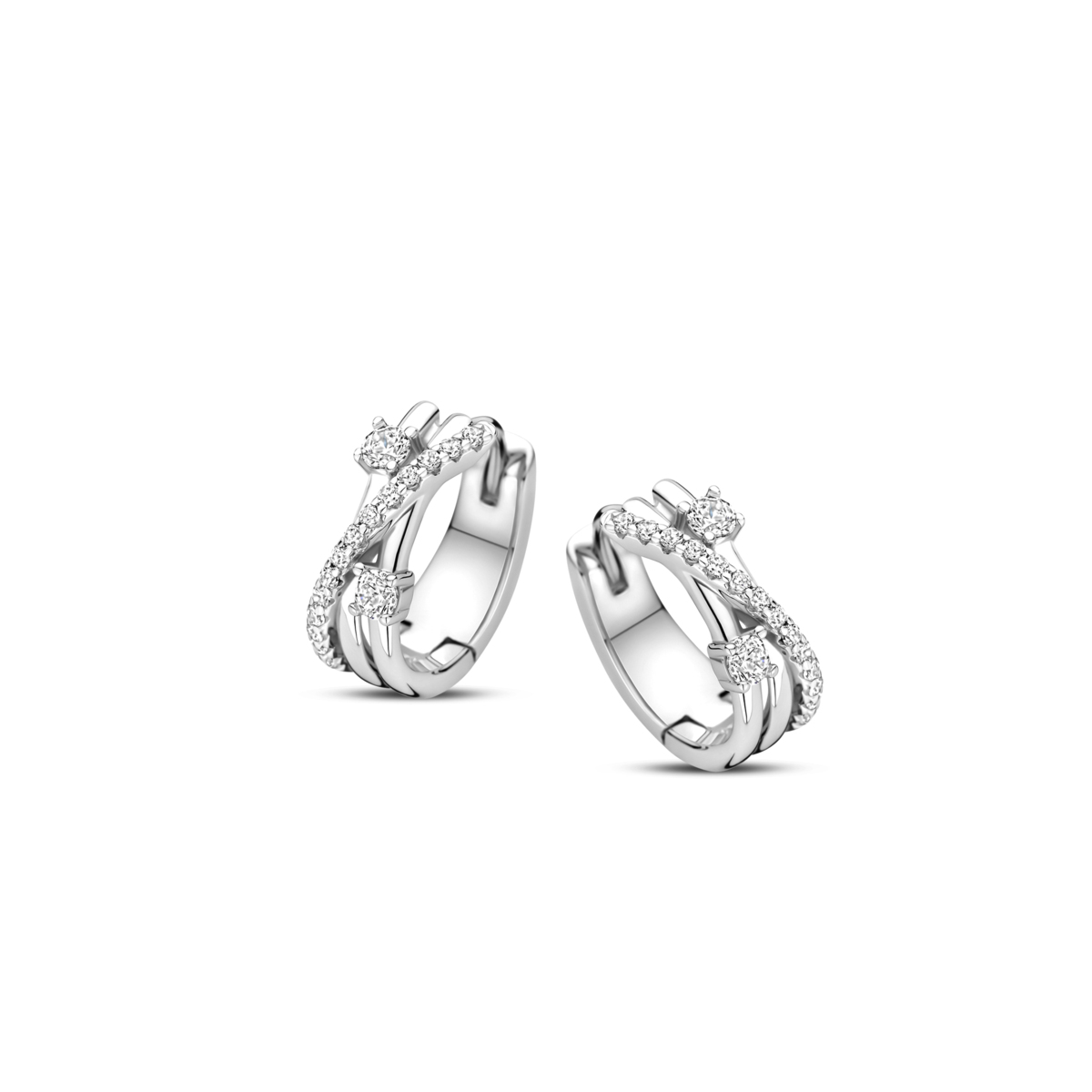 Boucles d'oreilles Naiomy créoles - Argent et zircons (N5O53)