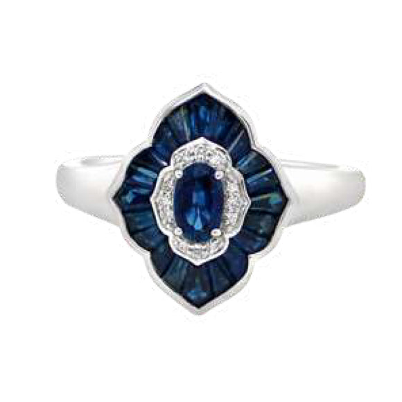 Bague Gringoire - Or Blanc, Diamants et Saphir bleu (BP8304DSW)