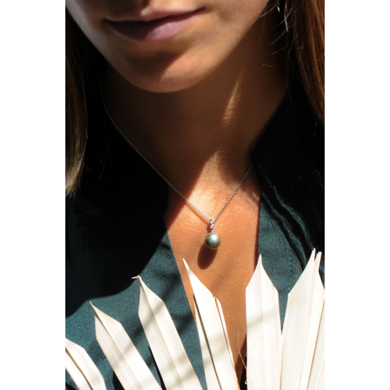 Collier IZA-B - Epure, Argent, Diamants et Perles de Tahiti (EP-032-PEN)