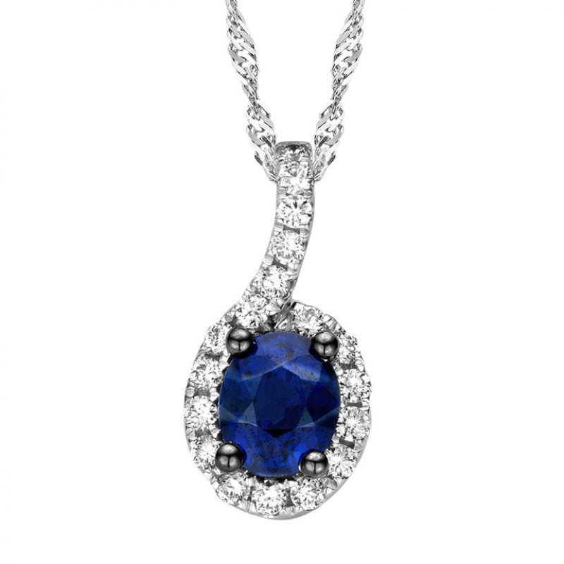 Pendentif entourage - Or Blanc, Diamants et Saphir Bleu (GH1976WSB)