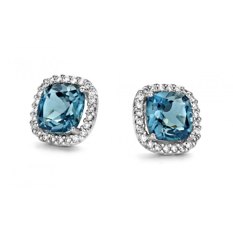 Boucles d'oreilles - Or Blanc, Topaze Skye Blue et Diamants (GO2243WT)
