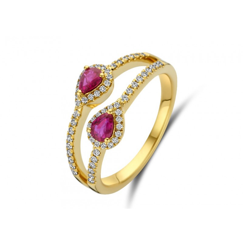 Bague avec motif - Or Jaune et Blanc, Diamants et Rubis (GR4921GRB)