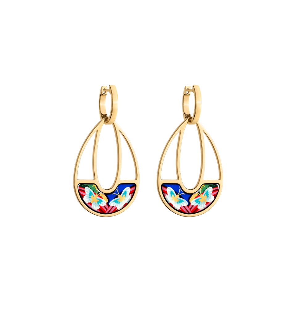 Boucles d'oreilles Freywille - Santorin Frida Kahlo ¡VIVA LA VIDA!, Plaqué or et Émail (FK492SA1/1)