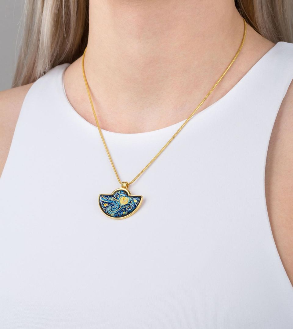 Collier Freywille - Demi-lune Vincent van Gogh , Plaqué or jaune (VG-493S/323+S1-45)