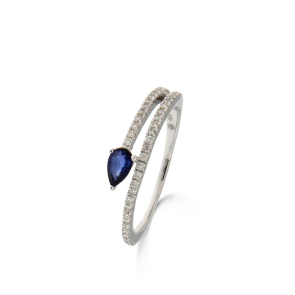 Bague avec motif - Or Blanc, Diamants et Saphir bleu (065237/SA)