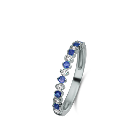 Bague anneau simple - Or Blanc, Diamants et Saphir bleu (91FG20/SA)