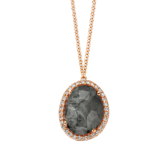 Collier One More - Stromboli Or Rose, Quartz gris sur nacre et Diamants (054003LA)