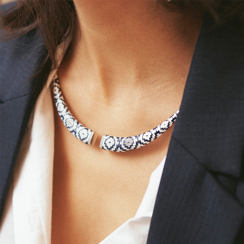 Collier Torque UNASTORIA - Aztèques, Argent et Zircons (CL121186)