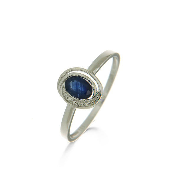 Bague avec motif - Or Blanc, Diamants et Saphir bleu (053904SA)