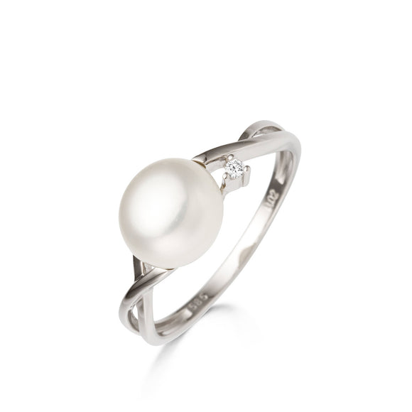 Bague avec motif - Or Blanc, Diamants et Perles (060728PA)