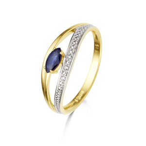 Bague avec motif - Or Jaune et Blanc, Diamants et Saphir bleu (060743SA)