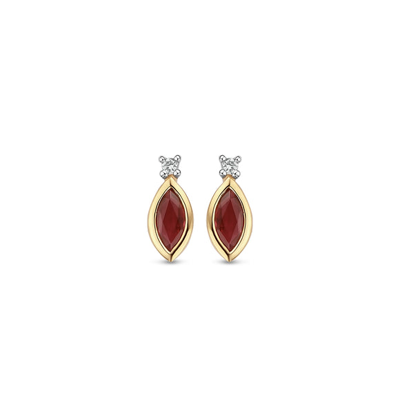 Boucles d'oreilles contre l'oreille - Or Jaune et Blanc, Diamants et Rubis (060751/RA)