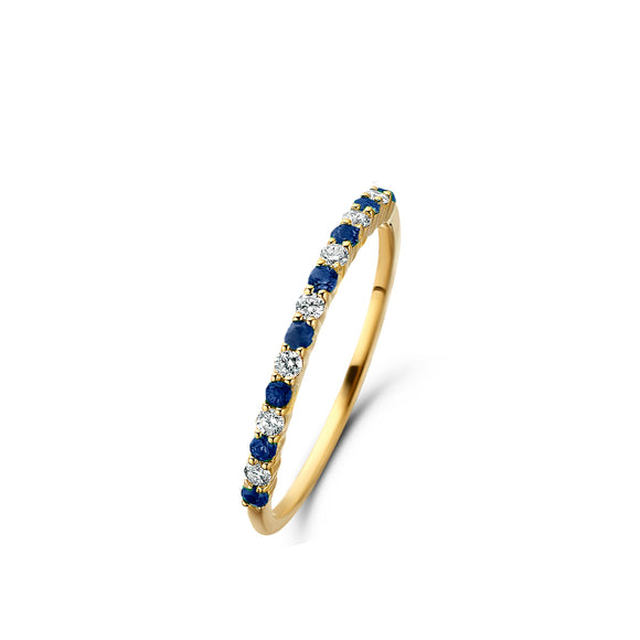 Bague style alliance - Or Jaune et Blanc, Diamants et Saphir bleu (061656SA)