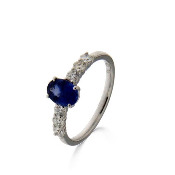 Bague avec motif - Or Blanc, Diamants et Tanzanite (061769TA)