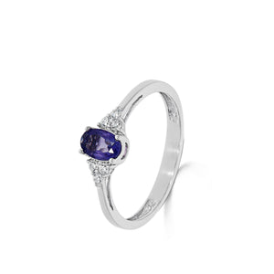 Bague avec motif - Or Blanc, Diamants et Saphir bleu (063688SA)