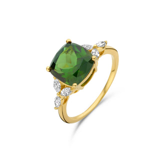 Bague avec motif - Or Jaune, Tourmaline vert et Diamants (065264QA)