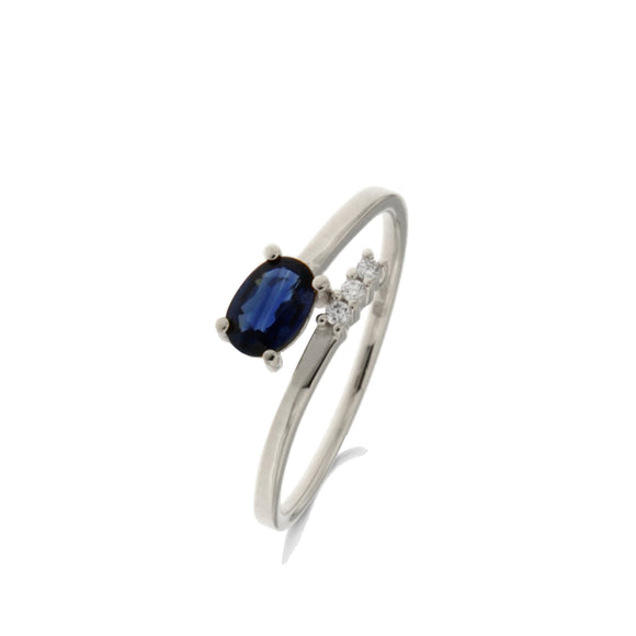 Bague avec motif - Or Blanc, Diamants et Saphir bleu (065541SA)