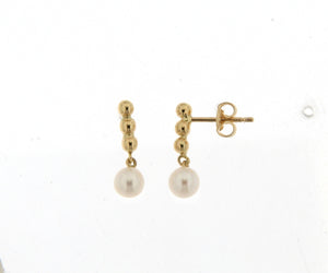 Boucles d'oreilles pendantes - Or Jaune et Perle (065821P)