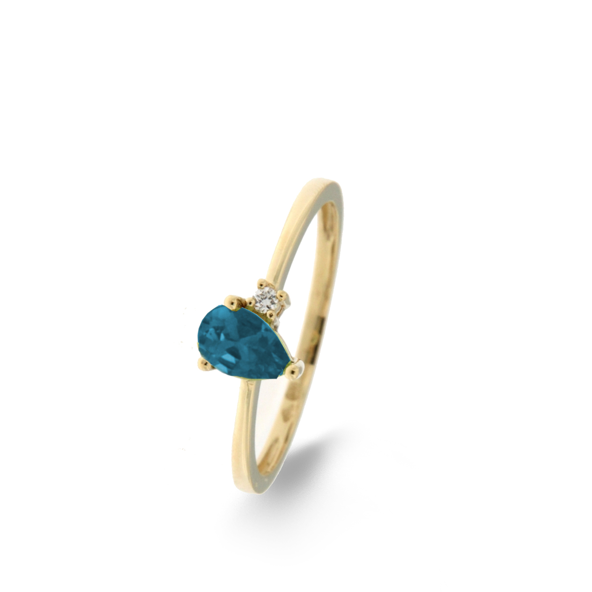 Bague avec motif - Or Jaune, Topaze bleue et Diamants (066489TA)