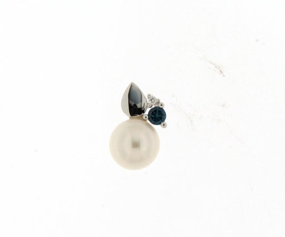Pendentif perle - Or Blanc, Perle, Diamant et Topaze (066689TP)