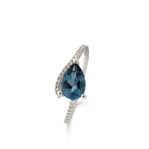 Bague avec motif - Or Blanc, Diamants et Topaze bleue (066715TA)