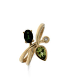Bague avec motif - Or Jaune, Tourmaline verte, Péridot et Diamants (067178DA)