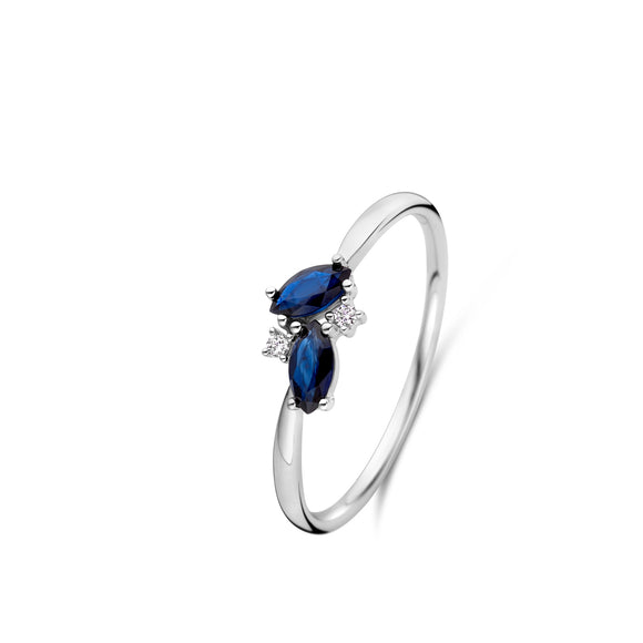 Bague avec motif - Or Blanc, Diamants et Saphir bleu (067212SA)