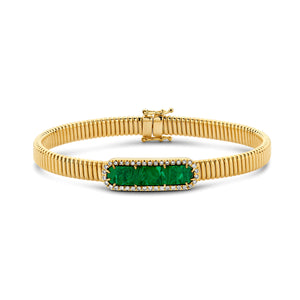 Bracelet Flexible - Or Jaune, Diamants et Malachite (067380DA)