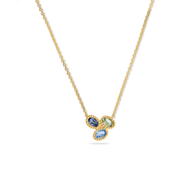 Collier avec motifs - Or Jaune , Topaze London Blue, Topaze bleue et Péridot (0675283K)