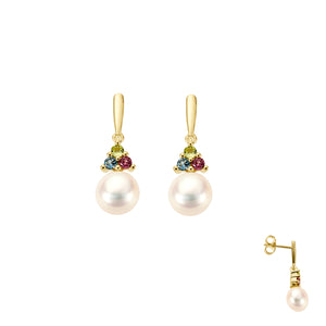 Boucles d'oreilles - Or Jaune, Perles, Topaze, Rhodolite et Pédridot (0678473P)