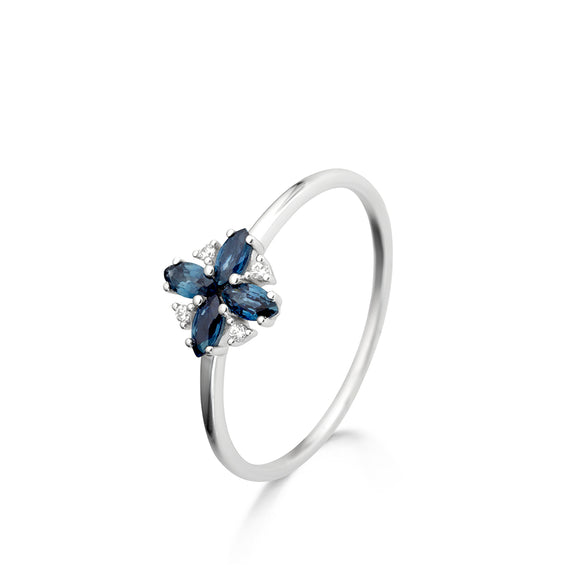 Bague avec motif - Or Blanc, Diamants et Saphir bleu (067925SA)