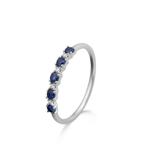 Bague anneau simple - Or Blanc, Diamants et Saphir bleu (067929SA)