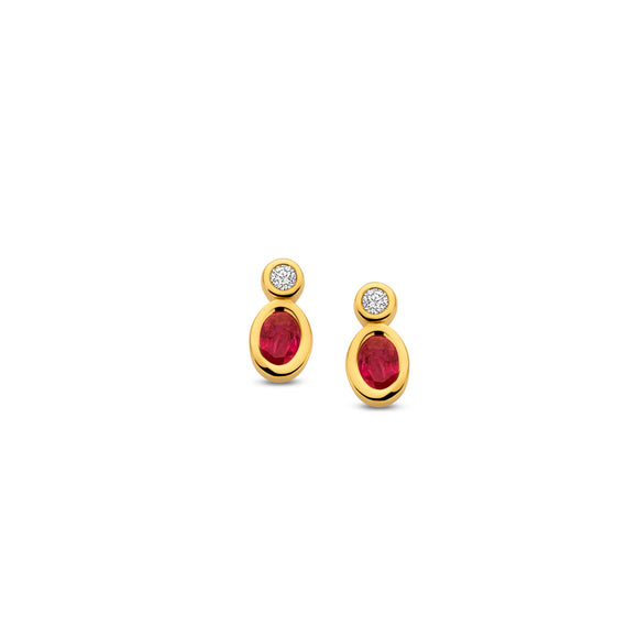 Boucles d'oreilles - Or Jaune, Diamants et Rubis (068660RA)