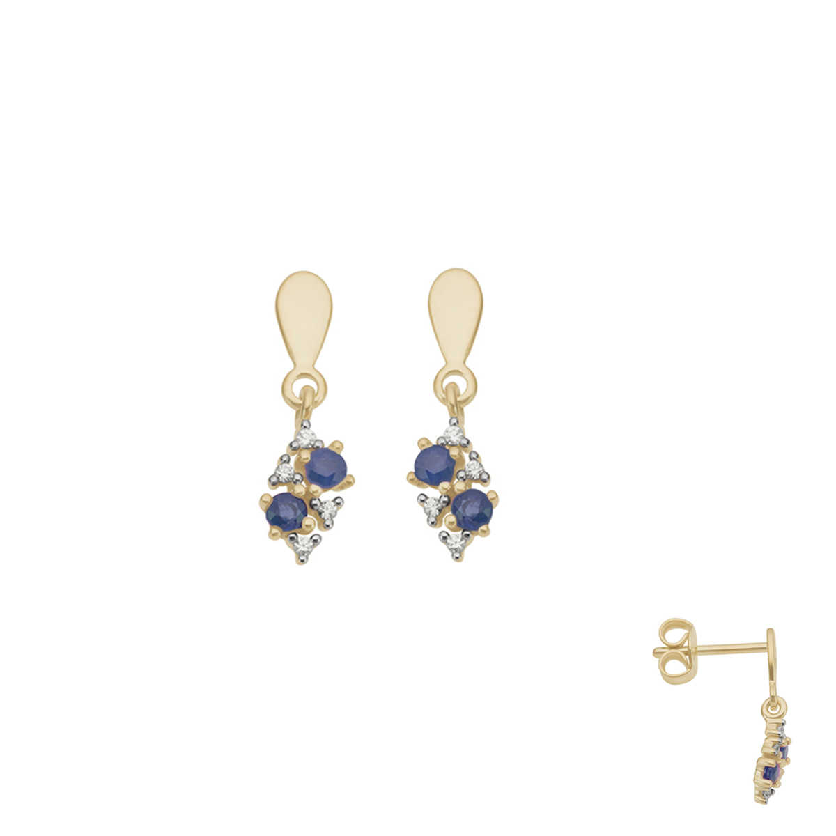 Boucles d'oreilles - Or Jaune et Blanc, Diamants et Saphir (069470SA)