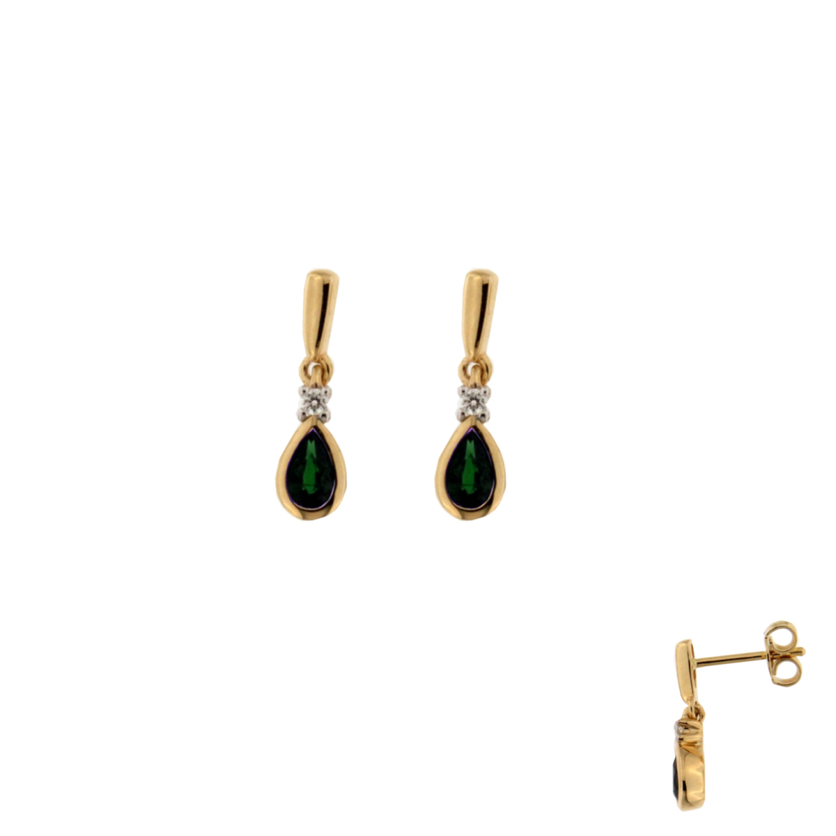 Boucles d'oreilles pendantes - Or Jaune, Emeraudes et Diamants (070190EA)
